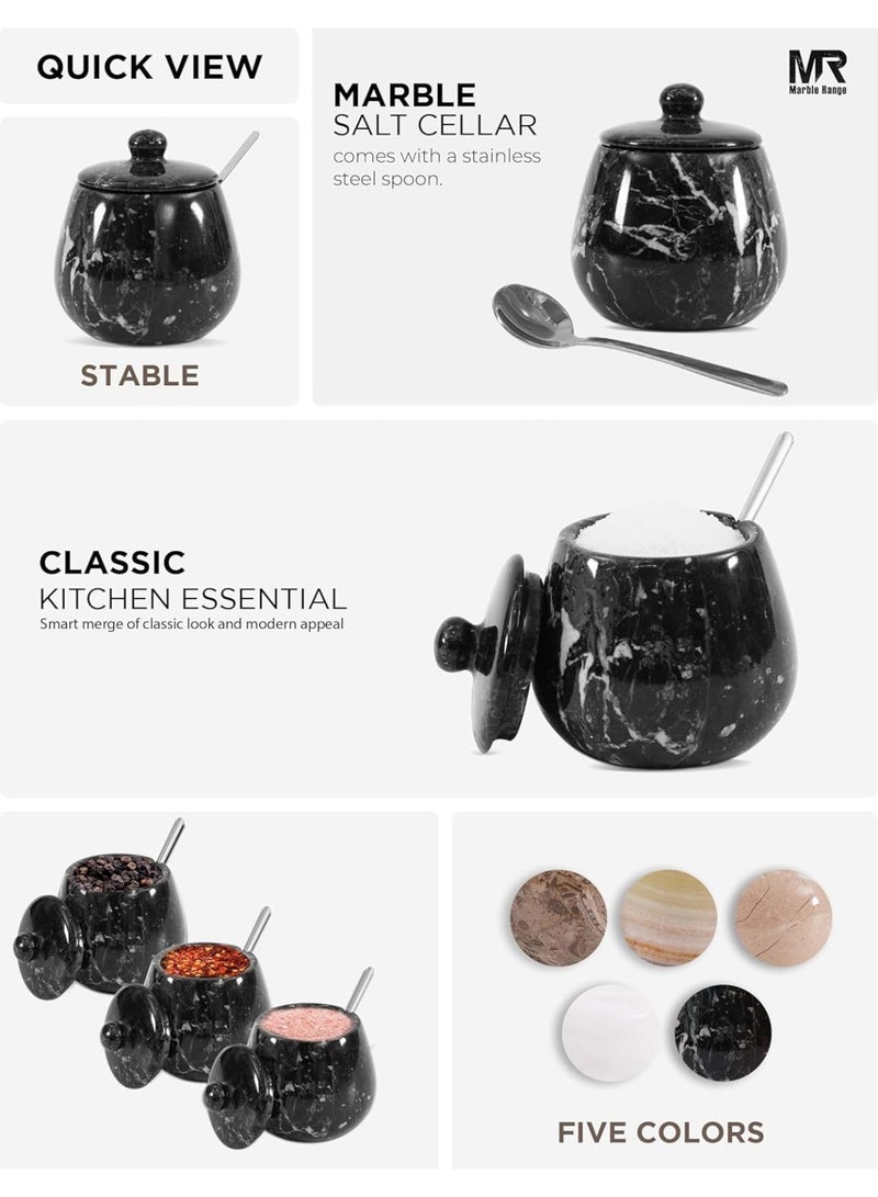 MARBLE RANGE Marble Salt Cellar with Lid 3.5 Inch handmade Black Stone Salt Jar for Kitchen, Herb & Spice Storage Container, Countertop Sugar Bowl, Elegant Marble Canister - Image 5